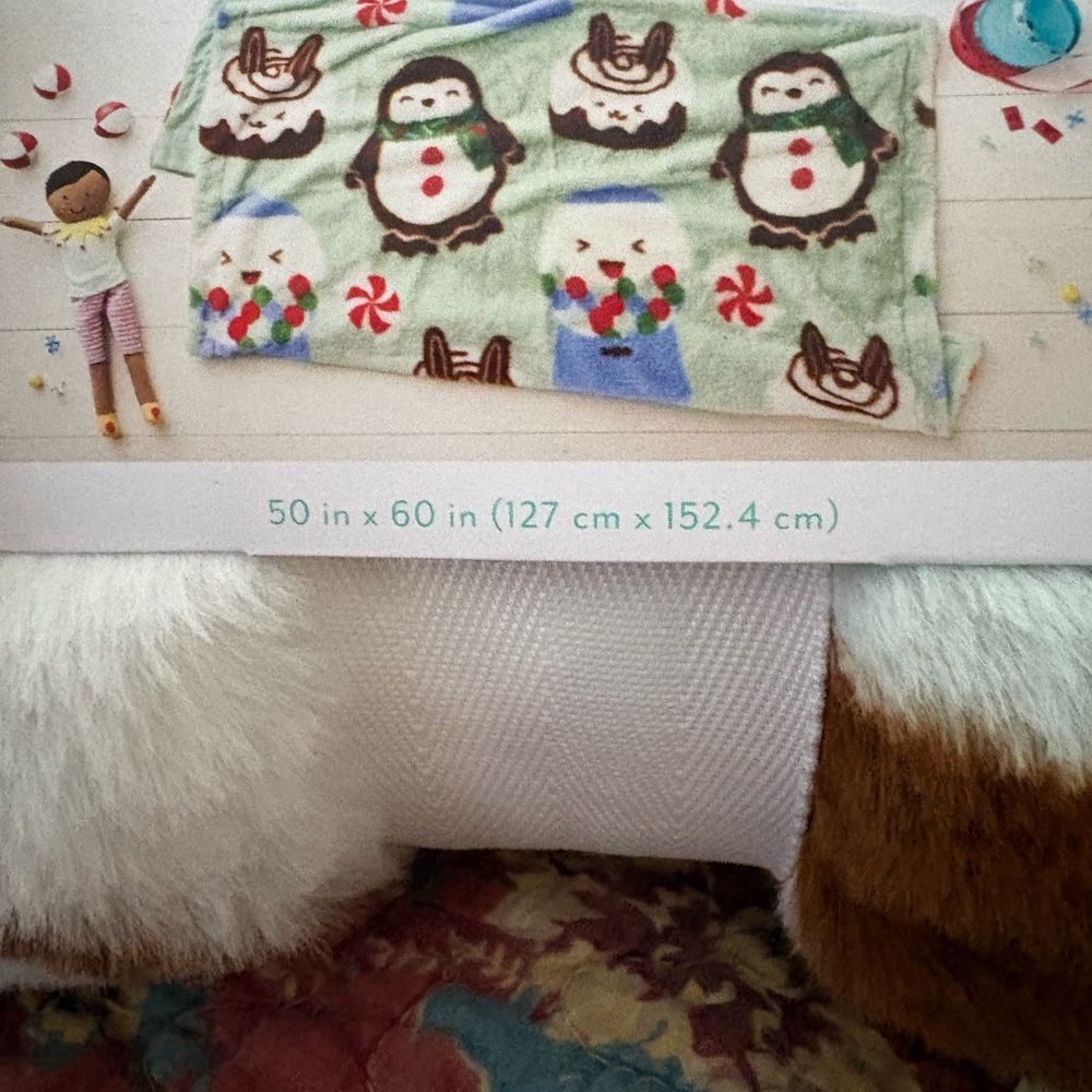 Pillowfort Fuzzy Throw with Penguin and Candy Design - Picture 2 of 6
